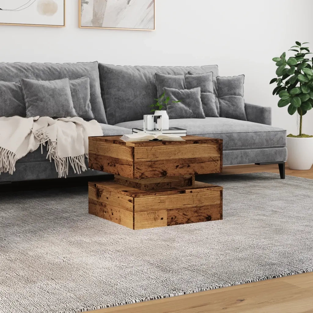 Tavolino da Salotto con Luci LED Legno Antico 50x50x40 cm 857716
