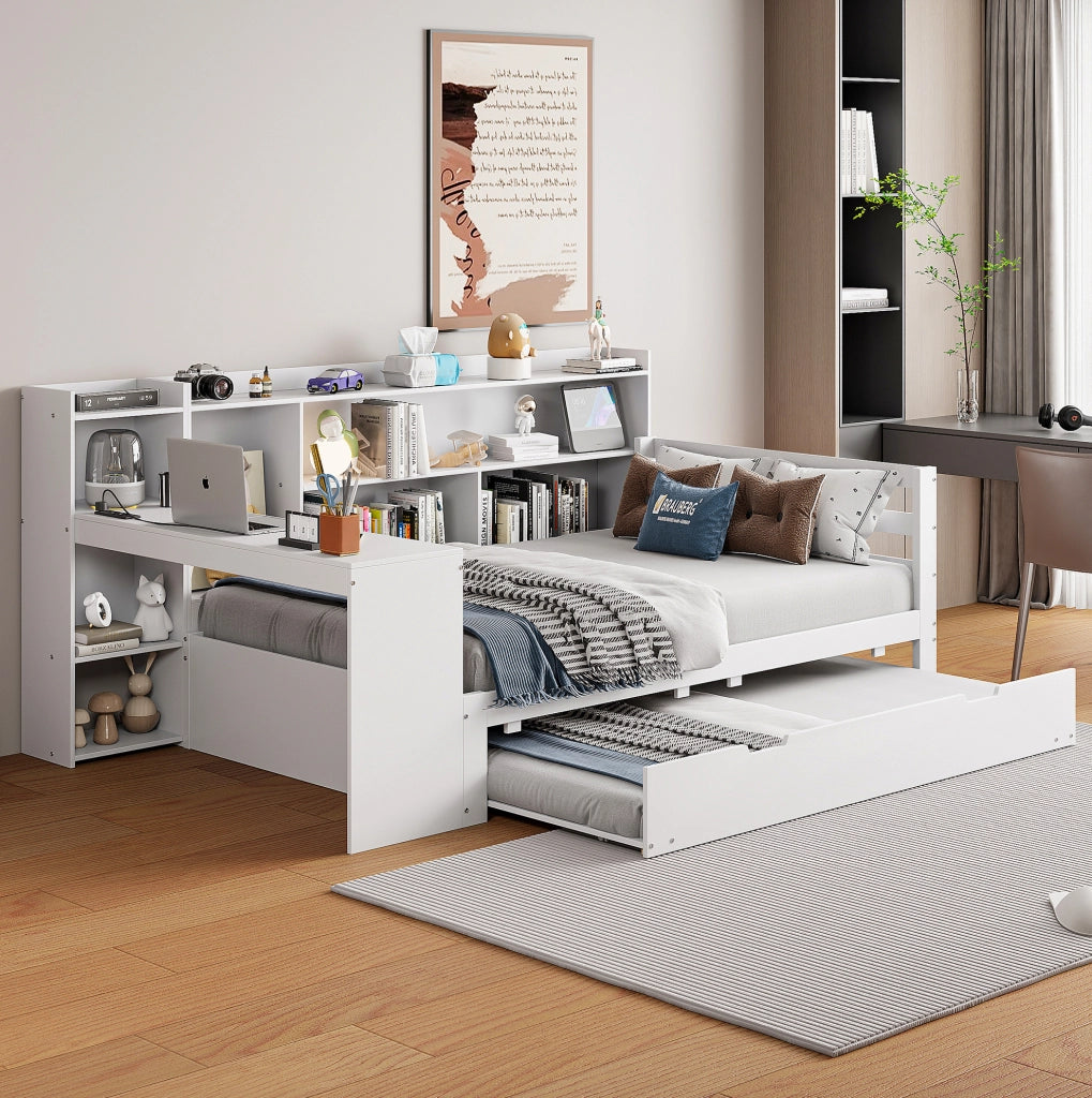 Letto multifunzione 90x200 cm con letto estraibile e scrivania