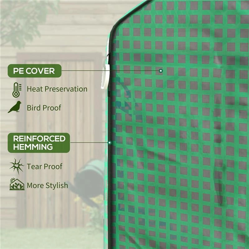 COPERTURA PE PER SERRA DA GIARDINO CON PORTA A CERNIERA E FINESTRE, 140X143X190CM, VERDE