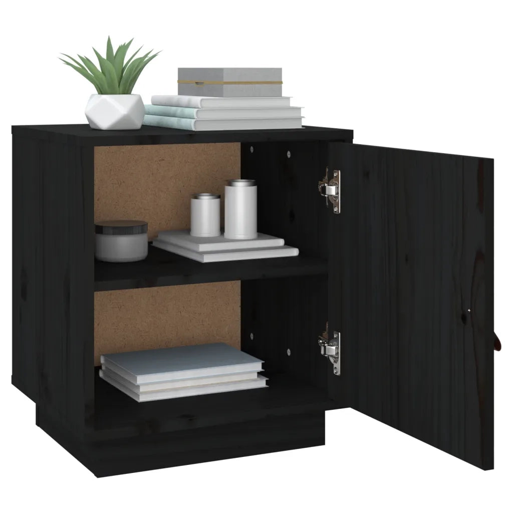 Set di 2 Comodini | Armadio da Notte | Mobiletto da notte Nero 40x34x45 cm in Legno Massello di Pino
