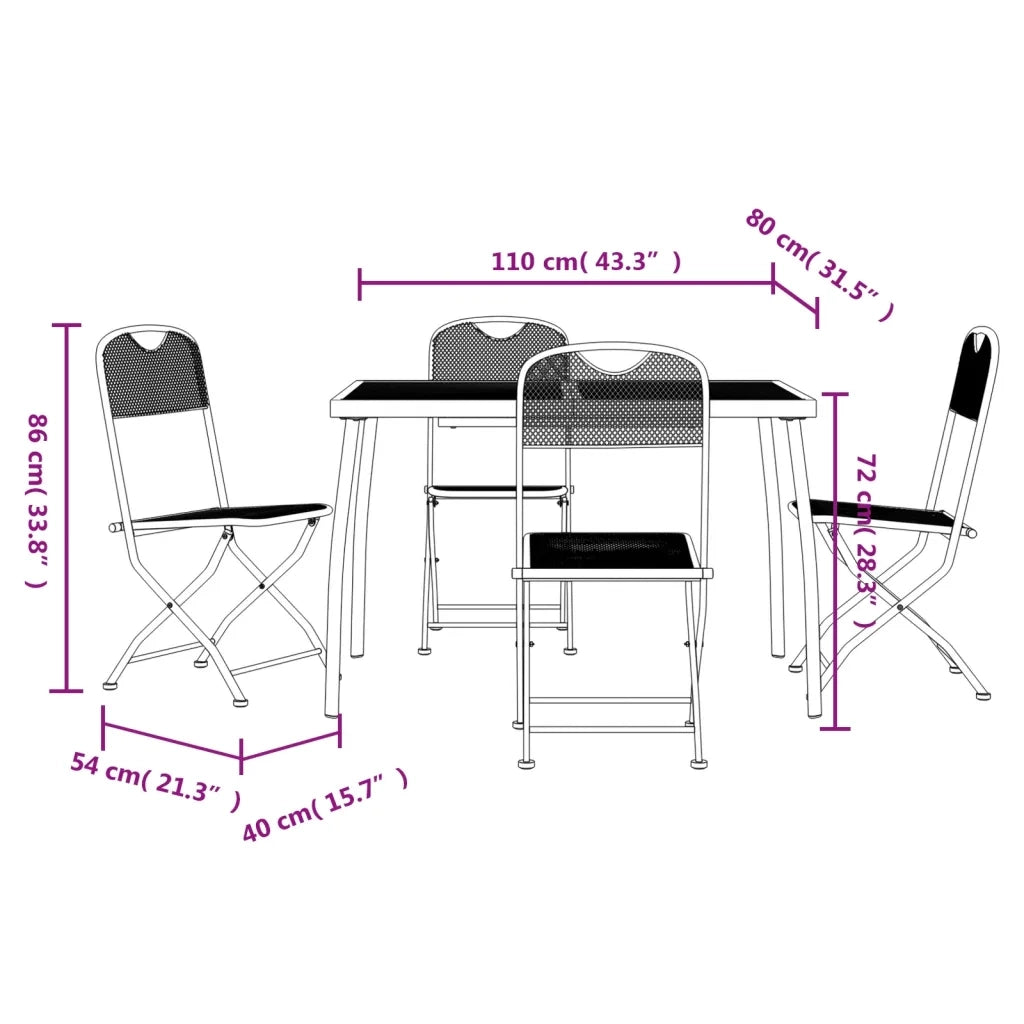 Set da Pranzo da Giardino 5pz | Set Salotto da Giardino Antracite in Rete Metallica