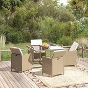 Set da Pranzo da Giardino 5 pz con Cuscini Beige in Polyrattan 3095515