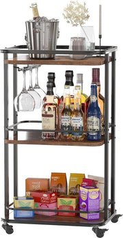 Carrello da Bar a 3 Livelli - Opificio per Servire con Ruote - Carrello da Bar Mini a Ruote - 30 x 40 x 85 cm