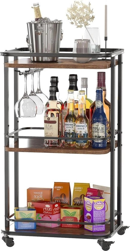 Carrello da Bar a 3 Livelli - Opificio per Servire con Ruote - Carrello da Bar Mini a Ruote - 30 x 40 x 85 cm