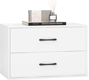 Organizzatore di Stoccaggio Impilabile con 2 Cassetti, Mobile Orizzontale con Kit Anti-Ribaltamento, Comò Multiuso per Soggiorno Studio Ufficio, 60x34x38 cm (Bianco)
