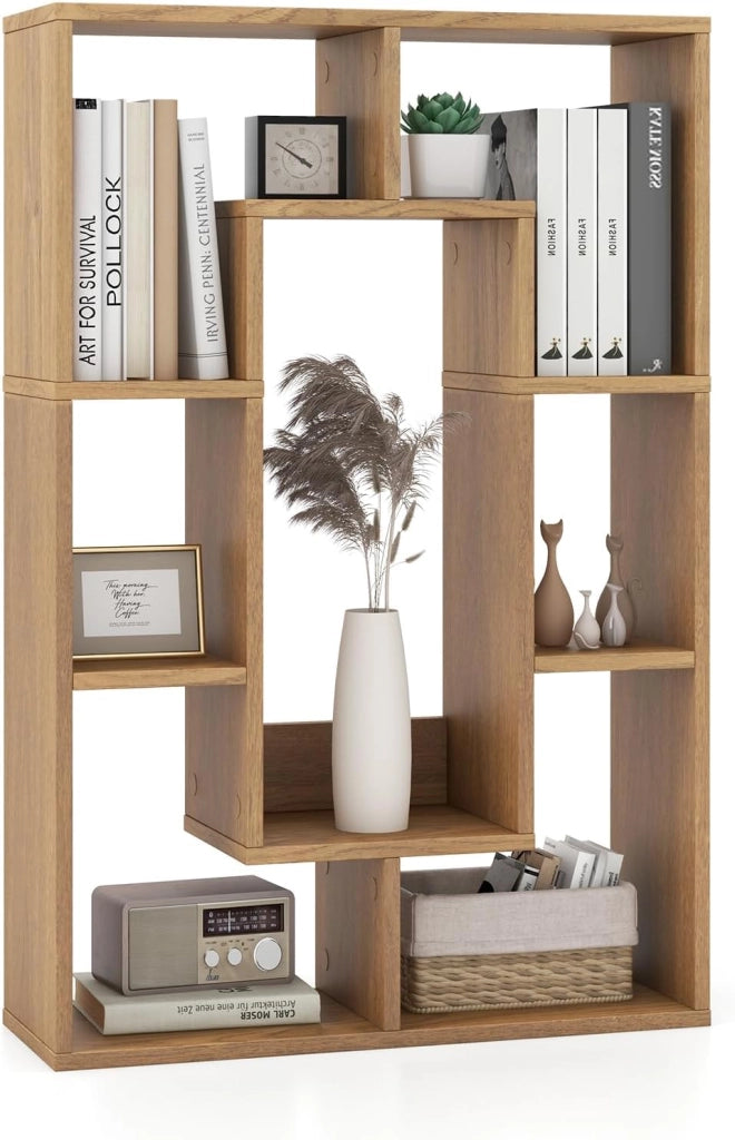 Libreria in Legno, Scaffale Aperto Geometrica a 7 Cubi, Scaffale da Esposizione con Dispositivo Anti-Ribaltamento, per Ufficio Soggiorno Camera da Letto, 60x20x90 cm (Naturale)
