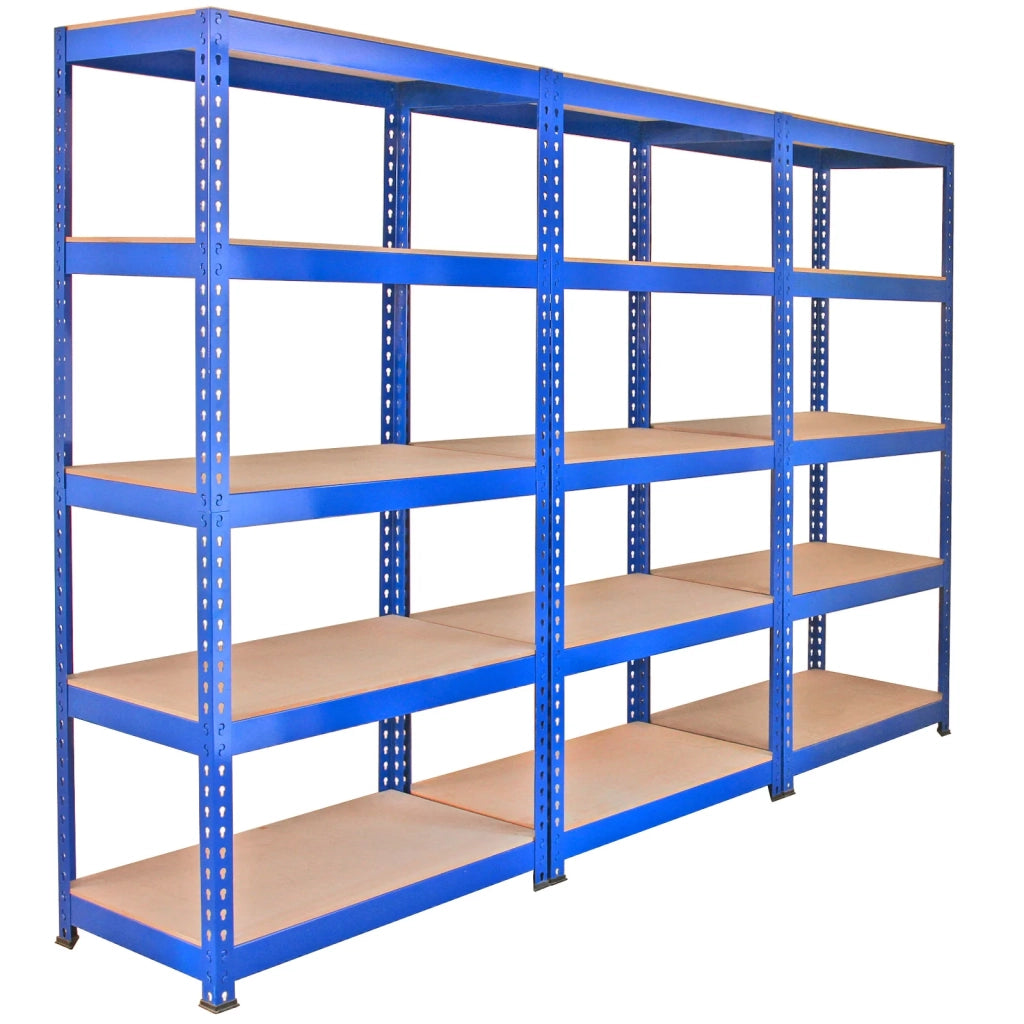 3 Scaffali in Acciaio Senza Bulloni Q-Rax Blu Larghi 90cm per Garage