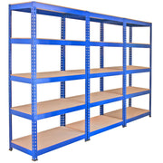 3 Scaffali in Acciaio Senza Bulloni Q-Rax Blu Larghi 90cm per Garage