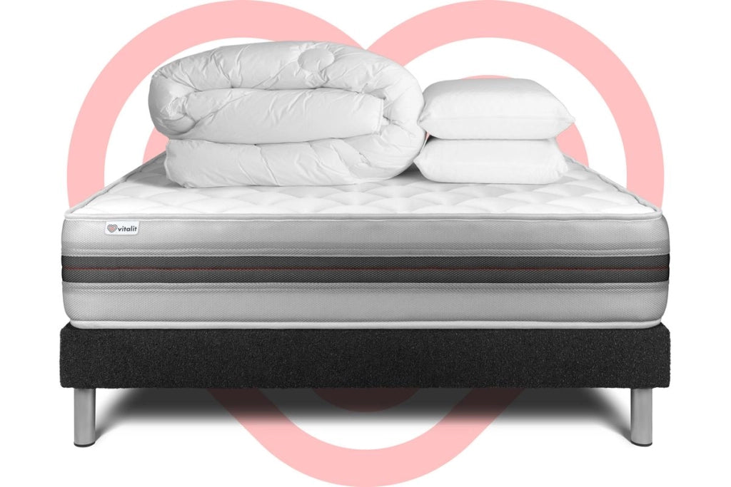 Pacchetto letto completo - Materasso 140x200cm + Box spring con doghe (kit) + 2 cuscini + Piumino - Vitalmemo Back
