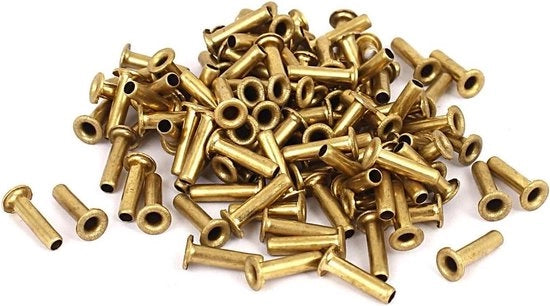 Kit di grommetti a doppia faccia in ottone, 100 pezzi, tonalità dorata, dimensioni 3mm x 12mm