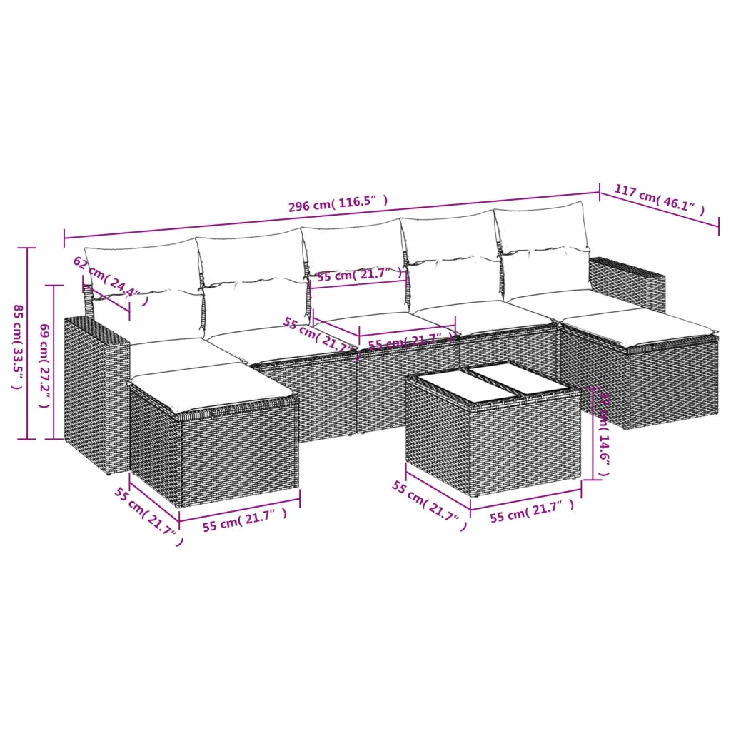 Set Divani da Giardino con Cuscini 8 pz Nero in Polyrattancod mxl 113254