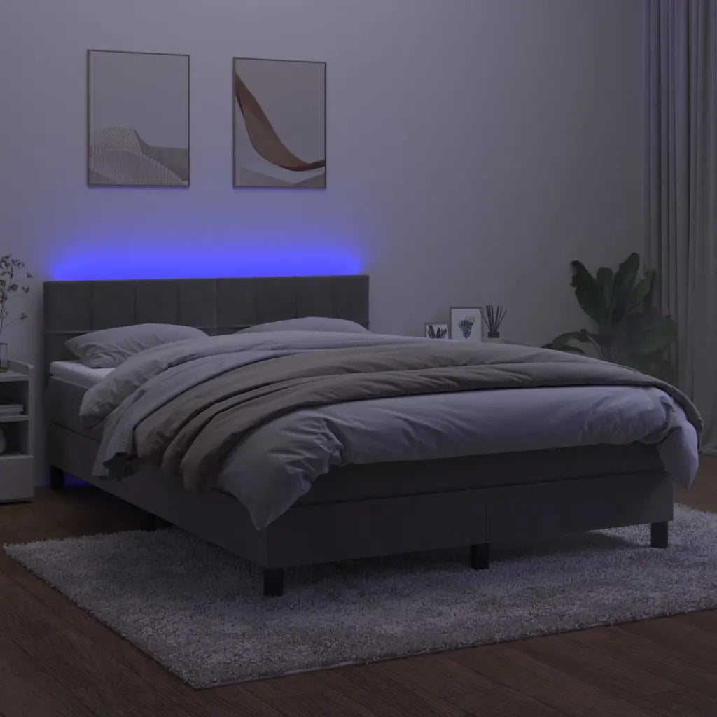 Letto a Molle con Materasso e LED Grigio Chiaro 140x190 cm Velluto