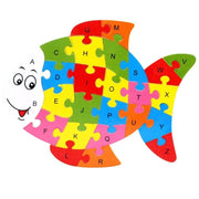 Trade Shop - 3d Puzzle Legno Forma Di Pesce Educativo Lettere Numeri Bambini Imparare -