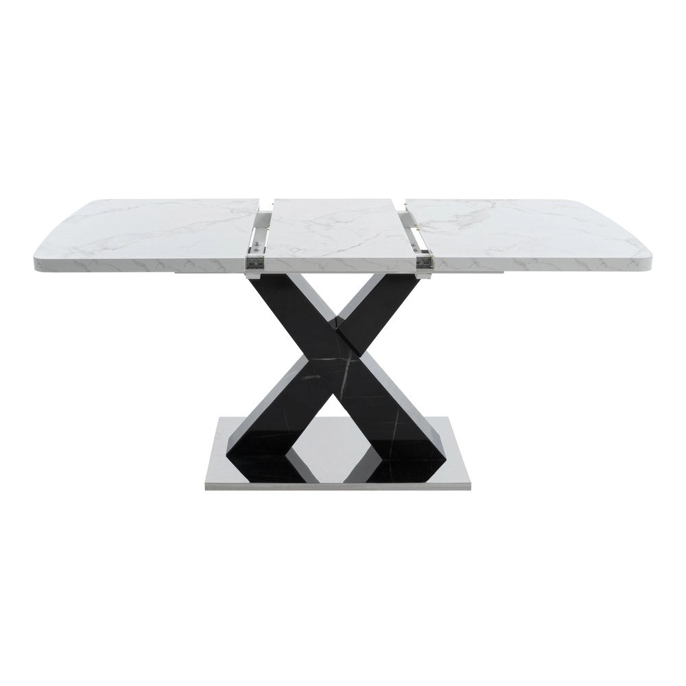 Tavolo da Pranzo Allungabile ¨C MINIMAL ¨C Piano Effetto Marmo Bianco, Gambe Nere in Metallo, 120-160 cm
