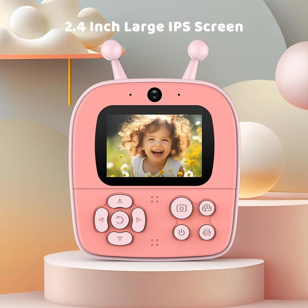 Trade Shop - Fotocamera A Stampa Istantanea Per Bambini Digitale 1080p Doppio Obiettivo Con Carta -