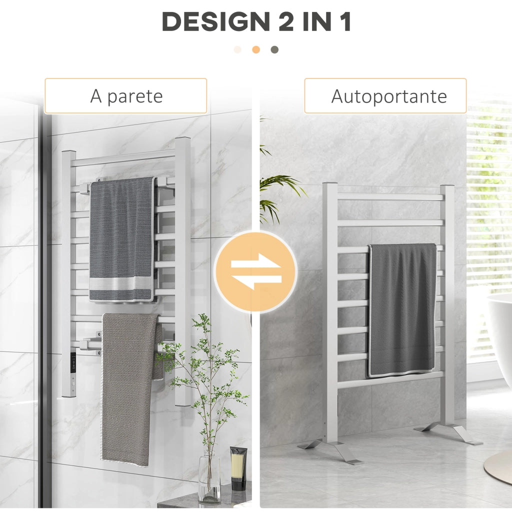 Scaldasalviette Elettrico 150W con Timer ¨C zephmum ¨C Argento 53x35x90 cm