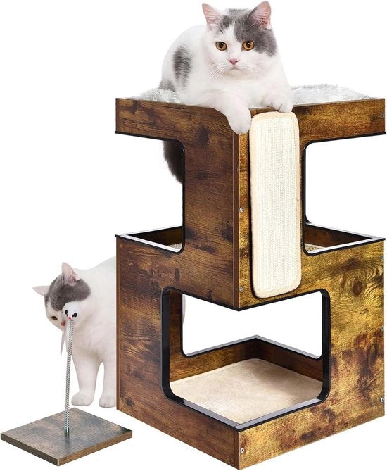 Casa per Gatti con Multipli Livelli - Casa per Animali Domestici Moderna - 3 Letti - Moka