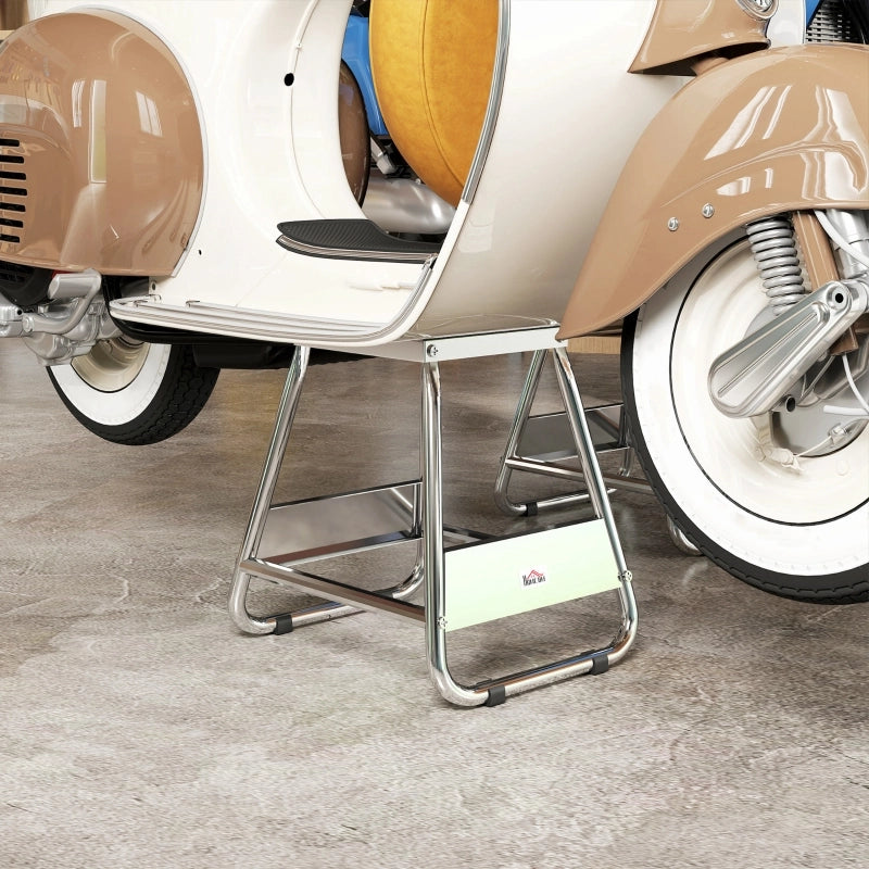 Supporto moto universale in acciaio grigio, portata 500 kg, con foro scarico olio da 10 cm