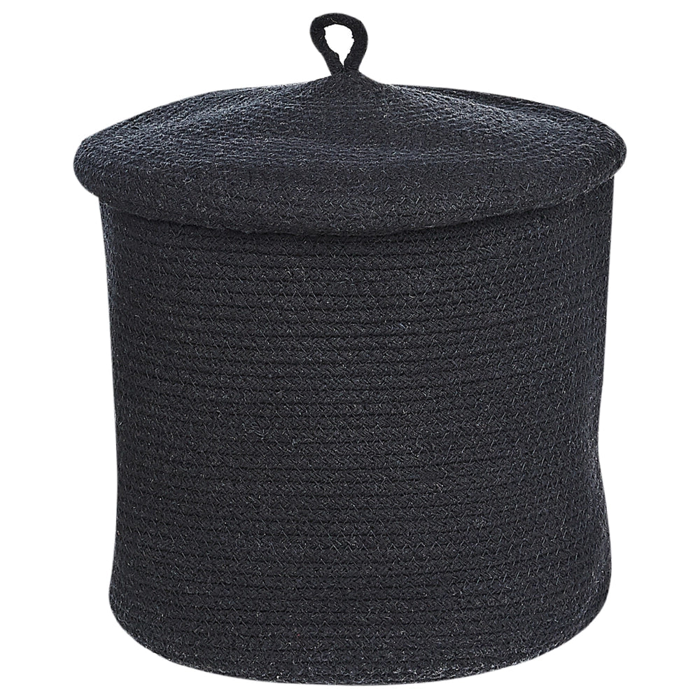 Set di 2 cestini in tessuto di cotone nero con strisce con coperchio boho accessori per la conservazione