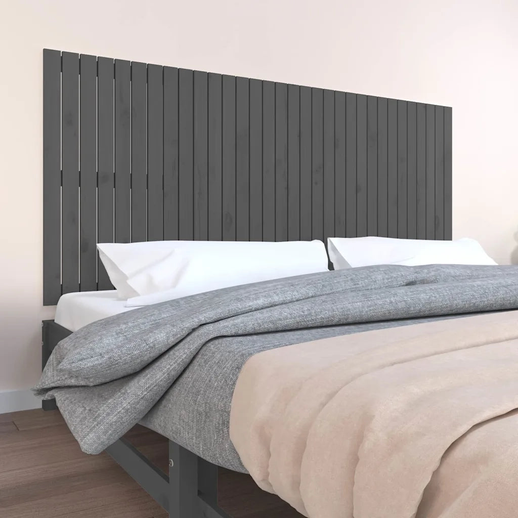 Testiera | Testata da Parete Grigia 204x3x90 cm in Legno Massello di Pino