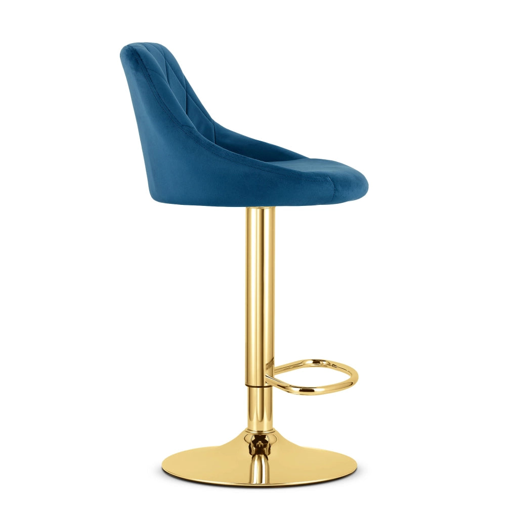 Sgabello girevole VALORA DAKA - Velluto blu navy con base dorata x 2