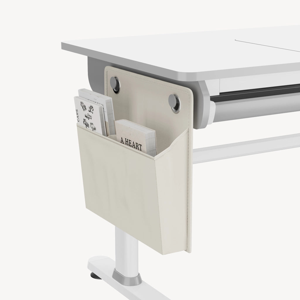 Scrivania Kuosa per Cameretta Regolabile in Altezza con Piano 120 x 60 cm e Cassetto - Grigio/Bianco [en.casa]