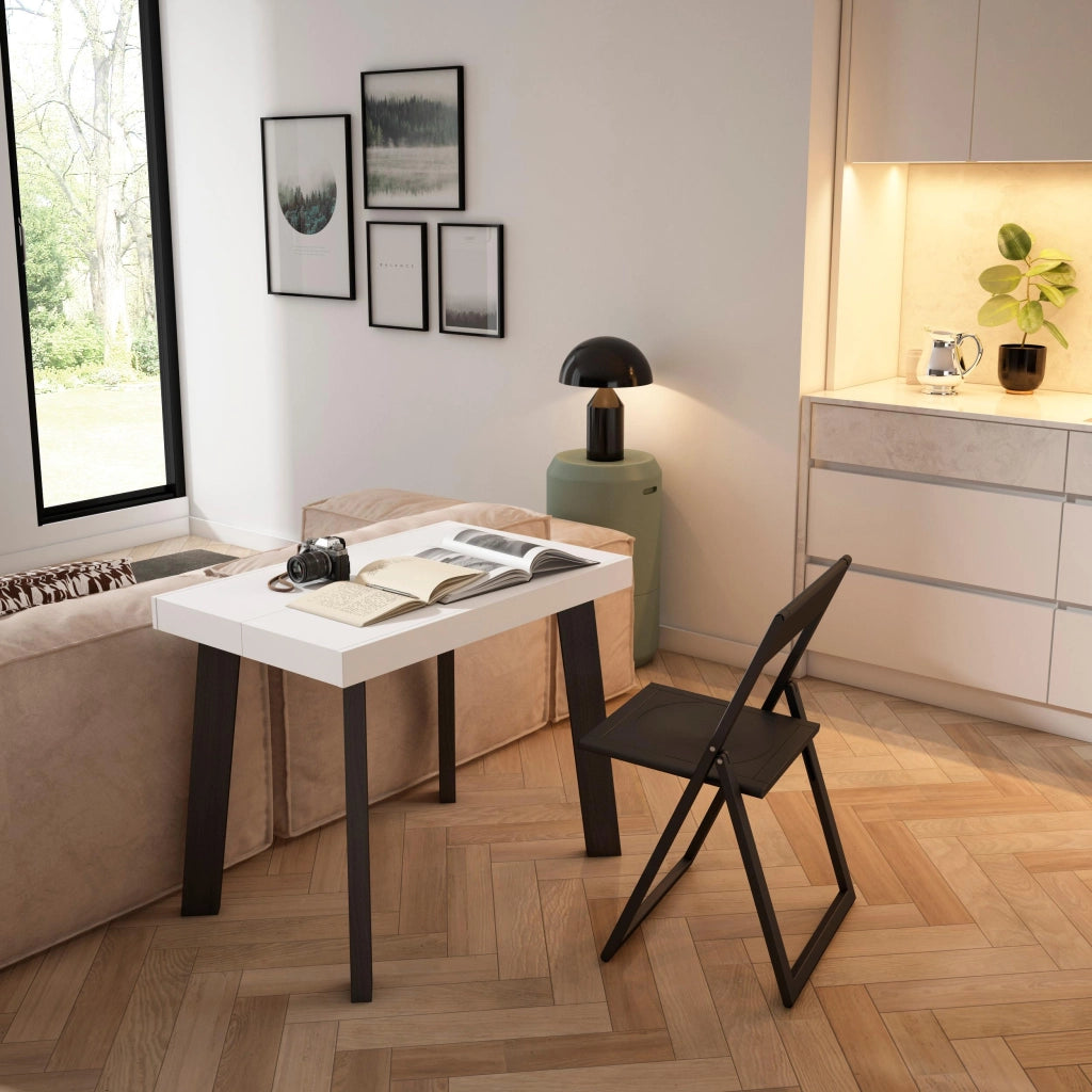 Consolle allungabile, 262x90x73cm, Per 12 persone, Gambe in legno, Bianco RF3021