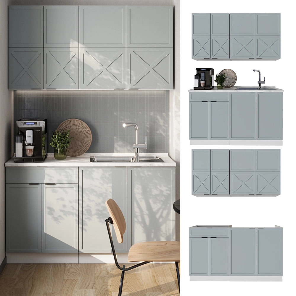 Cucina completa Fame-Line Blu-grigio chiaro/Bianco 140 cm, PL Rovere Vicco