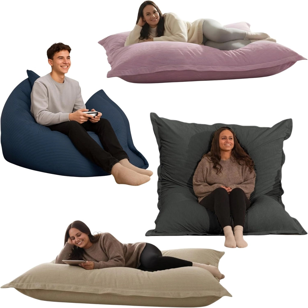 Pouf Poltrona a Sacco - Imbottitura in Schiuma, Molto Confortevole - Tessuto Morbido, Velluto a Coste - Fodera Lavabile - Pouf Divano Gigante (180 x 140 cm, Beige)