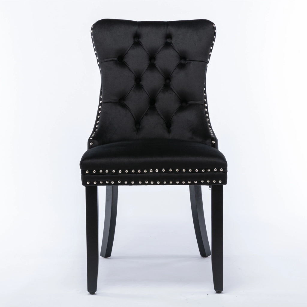 Sedie da Pranzo Imbottite in Velluto con Gambe in Legno Massello ¨C MINIMAL ¨C Set 2 Pezzi, Nero