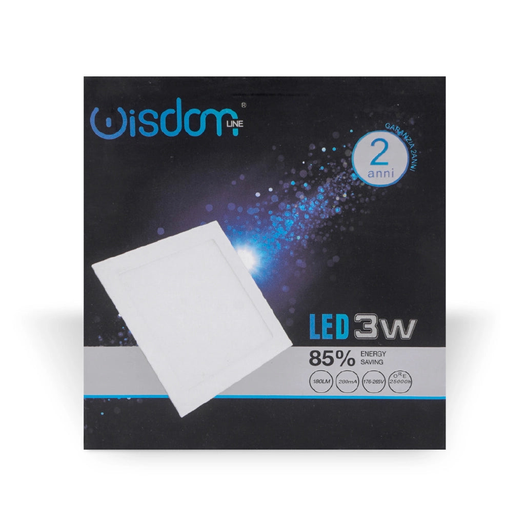 Pannello led slim da incasso quadrato 3w 6000K luce bianca
