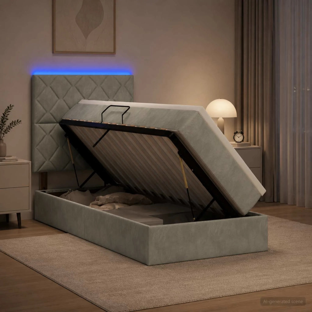 Letto con contenitore LED e materasso Grigio Chiaro 3460170