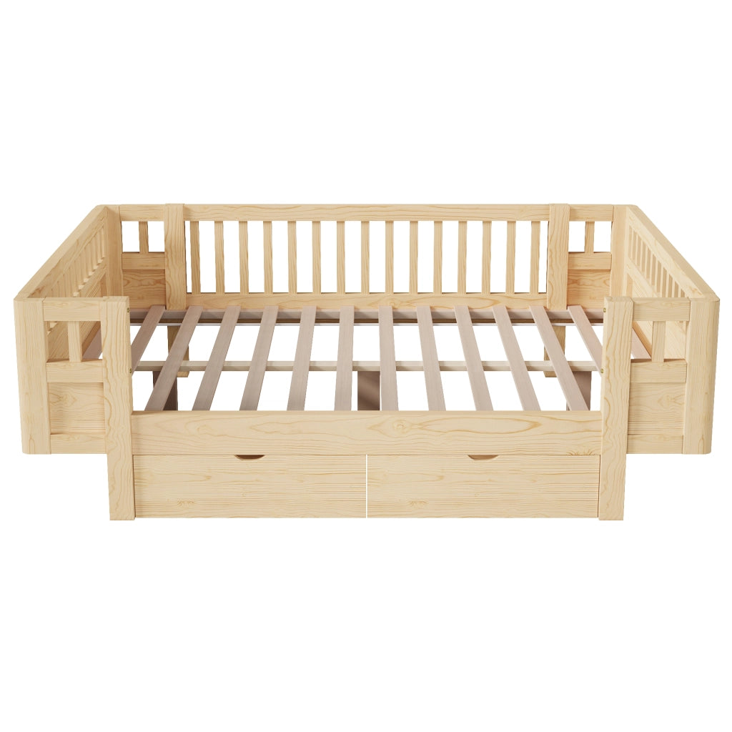 Letto con Sponda 140x200 cm; due cassetti; in Legno Massello e MDF; Colore Legno