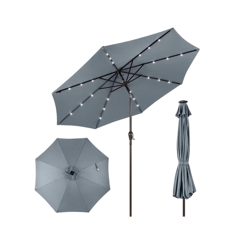 Ombrellone orientabile e basculante diametro 300 cm illuminato con 24 LED orientabili e resistente ai raggi UV in poliestere grigio 20_0013026