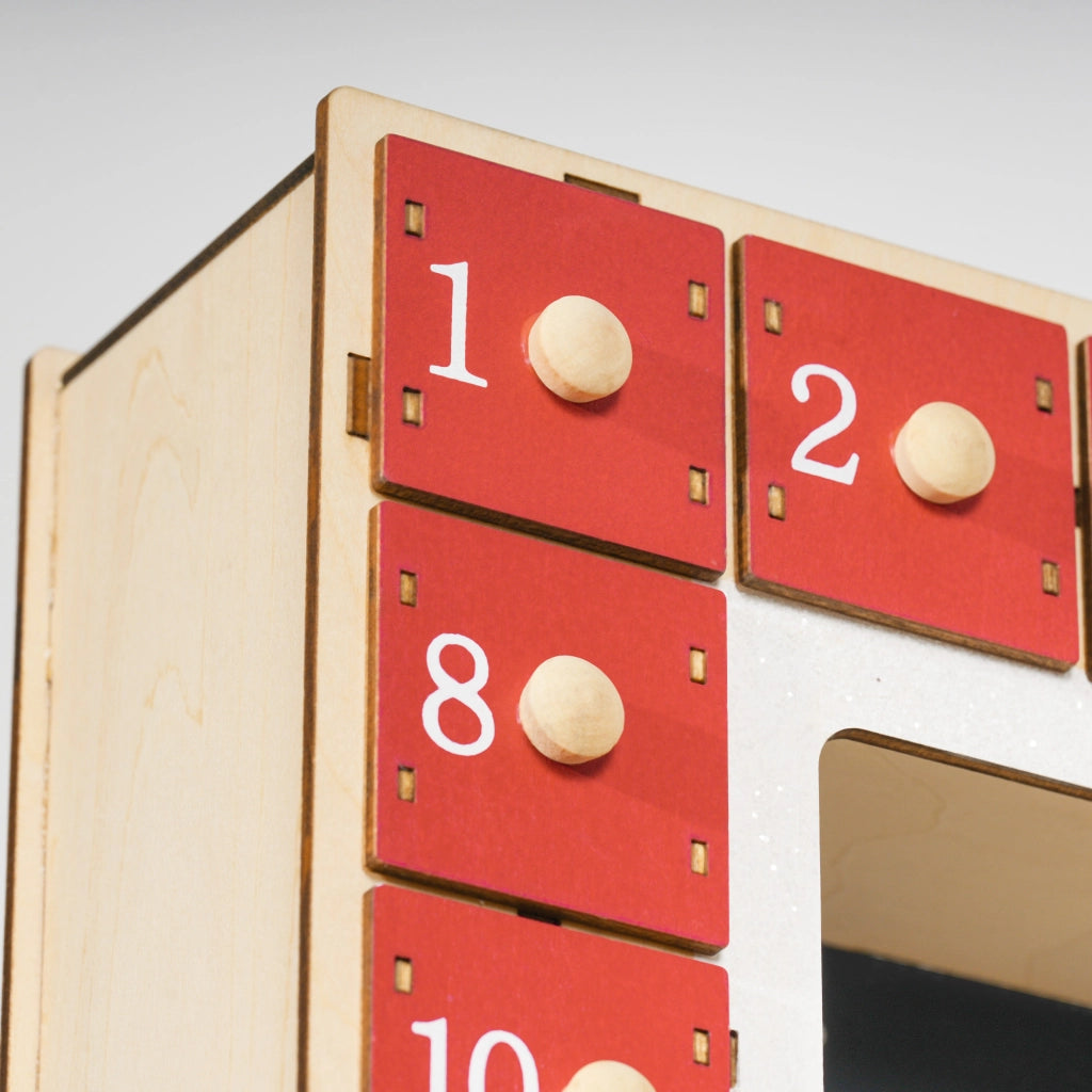 Calendario dell'Avvento LED con 24 cassetti ¨C zephmum ¨C legno rosso 60x40x19