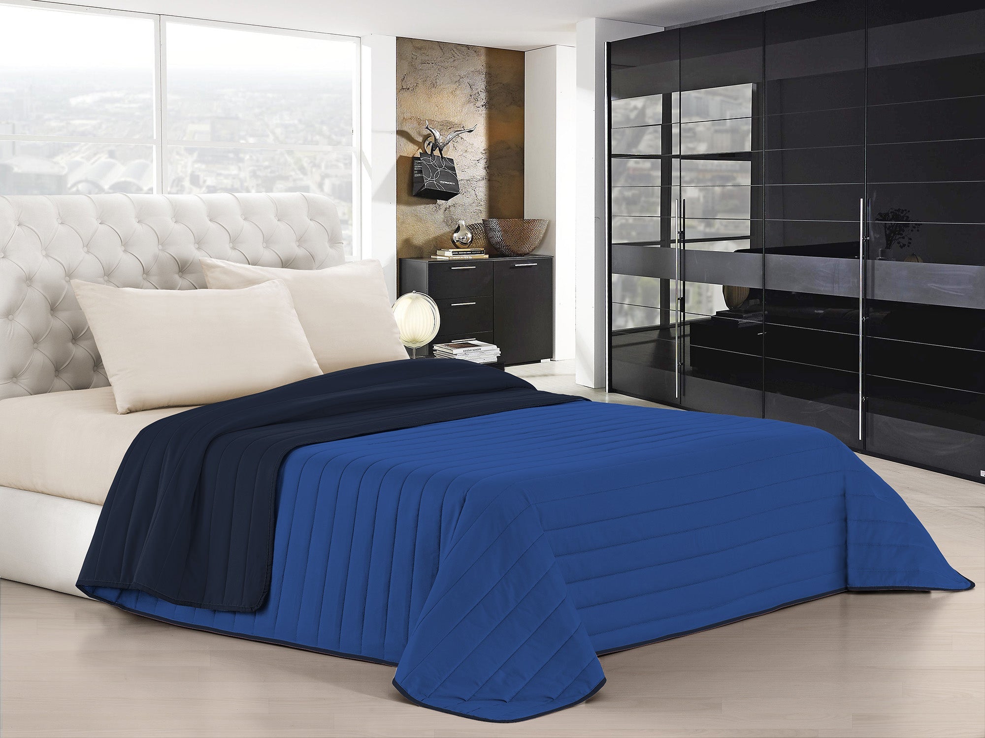 Trapuntino Doubleface 1 Piazza e Mezzo 100gr Blu Scuro/Blu Royal