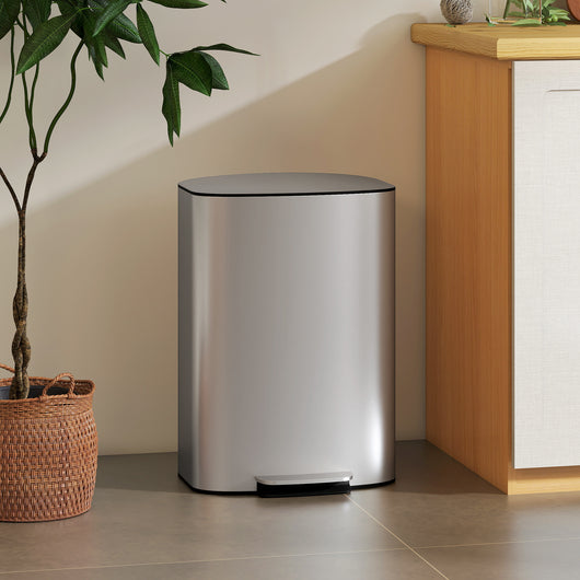 Pattumiera a Pedale da 50L con Coperchio Ammortizzato e Secchio Rimovibile in Acciaio Inox Grigio