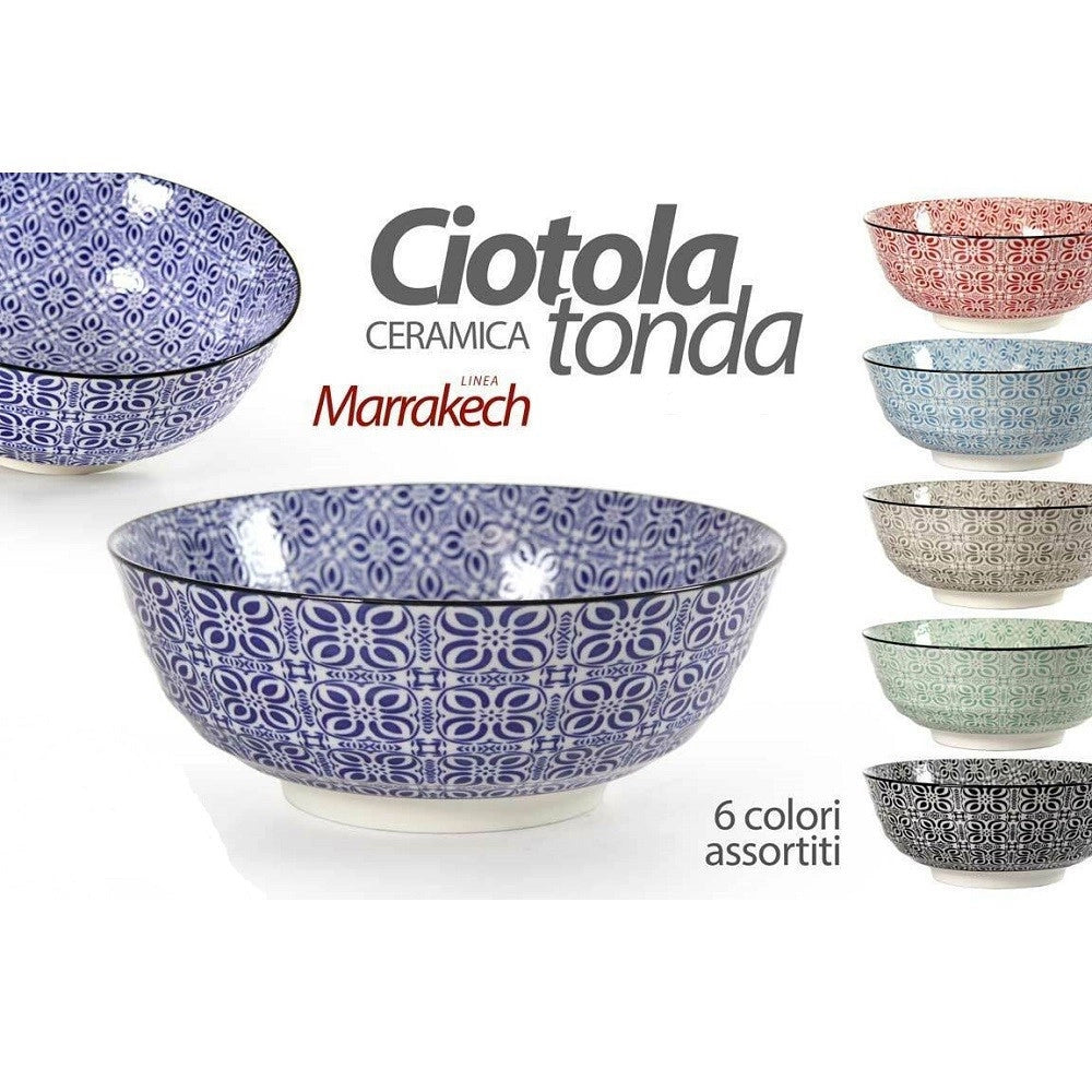 Trade Shop - Ciotola Tonda Multiuso Marrakech 21x21x8,2cm Ceramica Decorata Colori Ass 771590 -