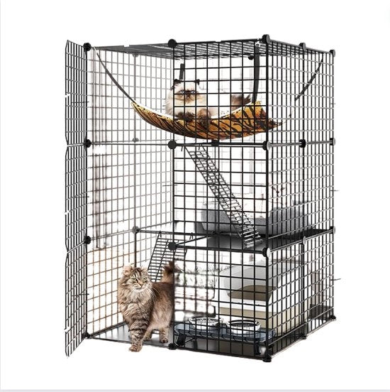 Gabbia per Gatti - Gabbia per Gatti Spaziosa e Solida - Gatti Rincorrono con Sedia a Sospensione Extra Grande XXL - Interno - Nero