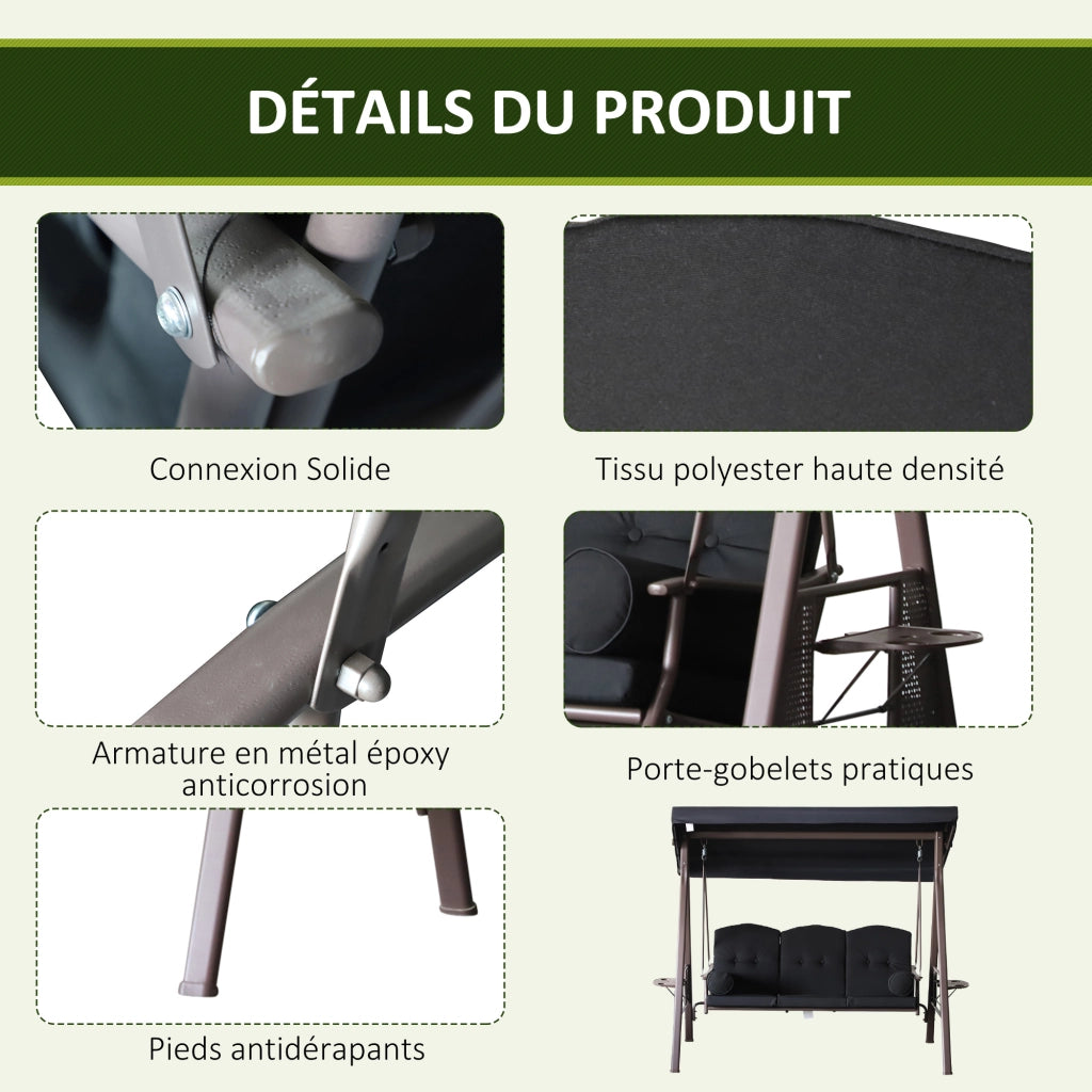 Amaca da Giardino 3 Posti con Cuscini ¨C Zephmum ¨C Grigio Polyester 200x150x120 cm