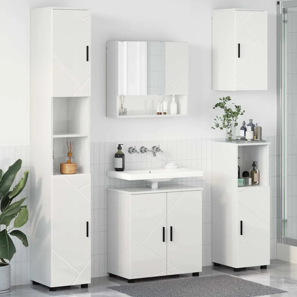Set di mobili per il bagno con porta 5 pcs Bianco Lucido