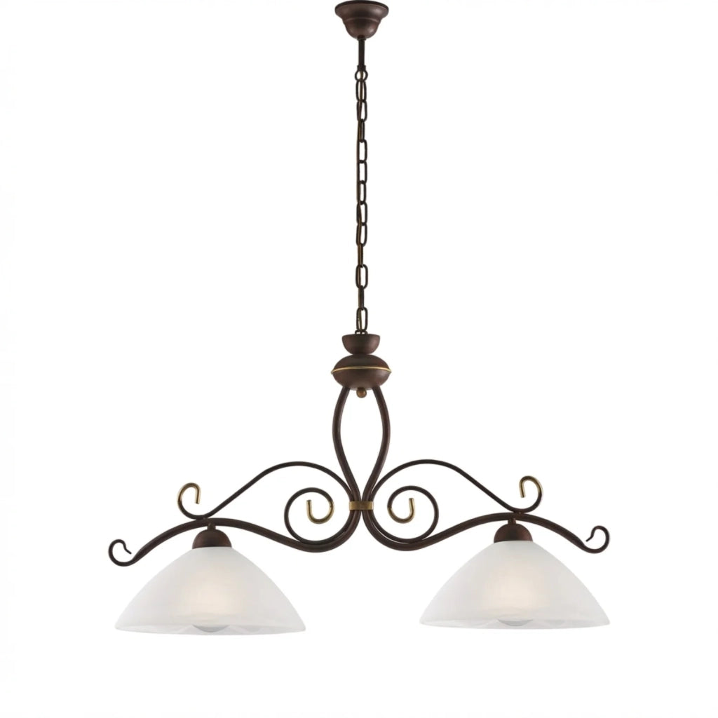 Lampadario Rustico Faraone 2 Luci Marrone e Bianco LuceArt Classic