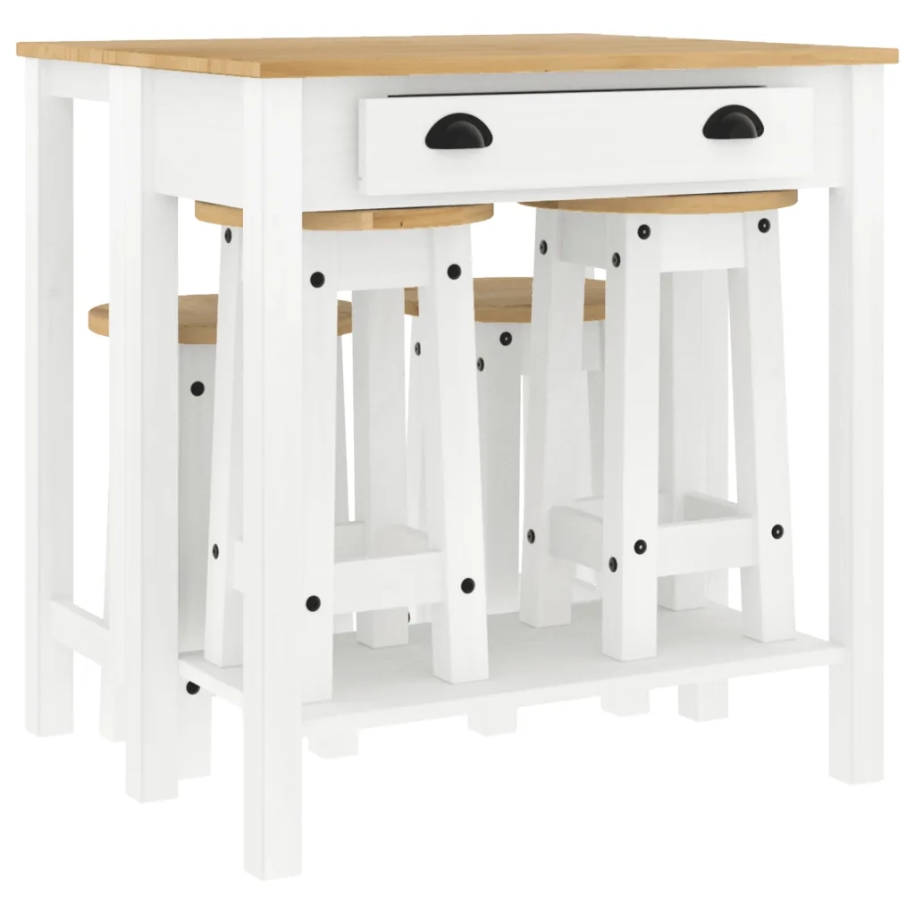 vidaXL Set da Bar 5 pz Bianco in Legno Massello di Pino