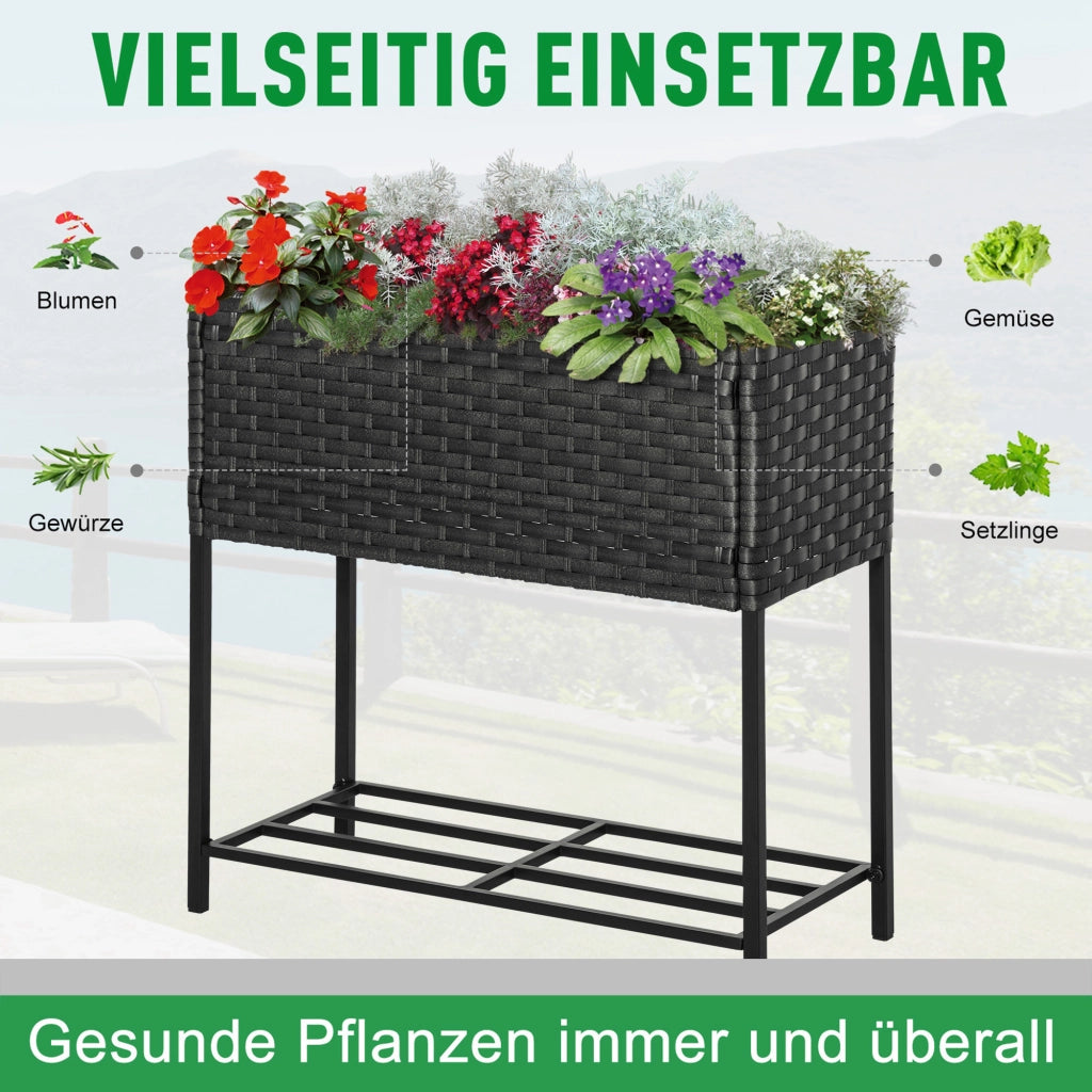 FIORIERA RIALZATA 70 x 30 x 72 cm in rattan marrone con ripiano