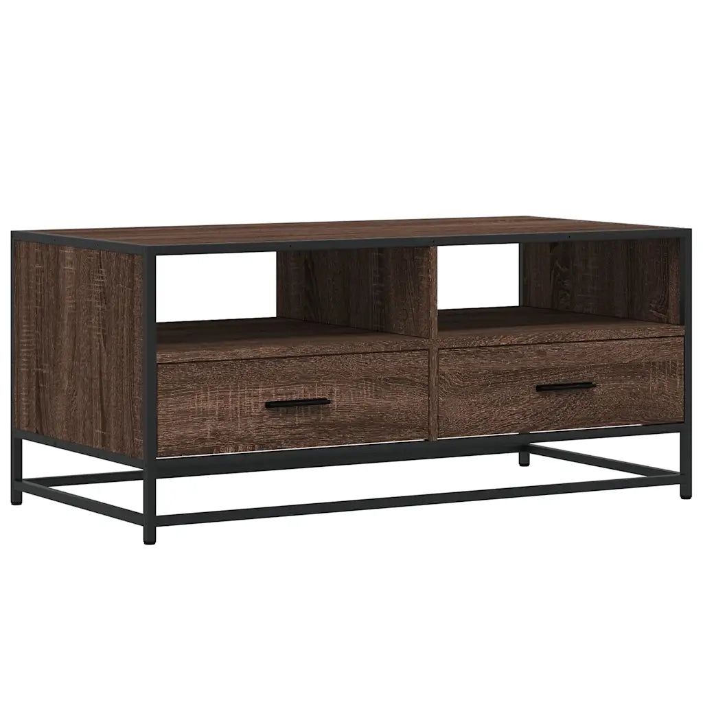 Tavolino Rovere Marrone 100x50x45cm Legno Multistrato e Metallo 848788