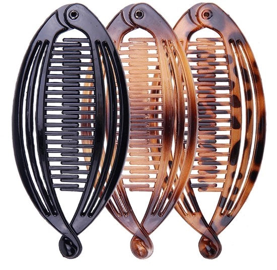 Set di clip per capelli a tre pezzi per signore, clip per capelli a forma di banana classica francese, adatti per capelli lunghi, inclusi un pettine e un elastico per una coda di cavallo, ideale per lo sport e l'uso quotidiano.