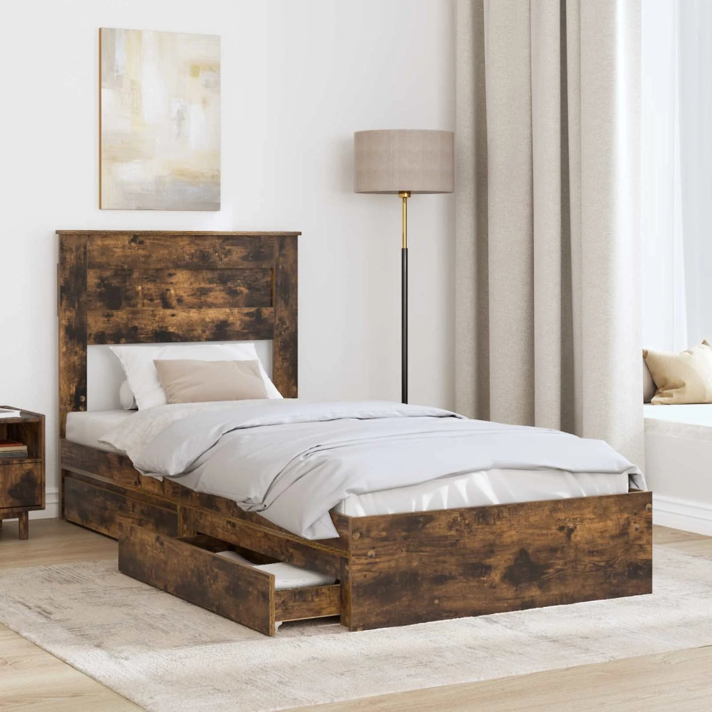 Letto con Contenitore Rovere fumé 75 x 190 cm Legno multistrato