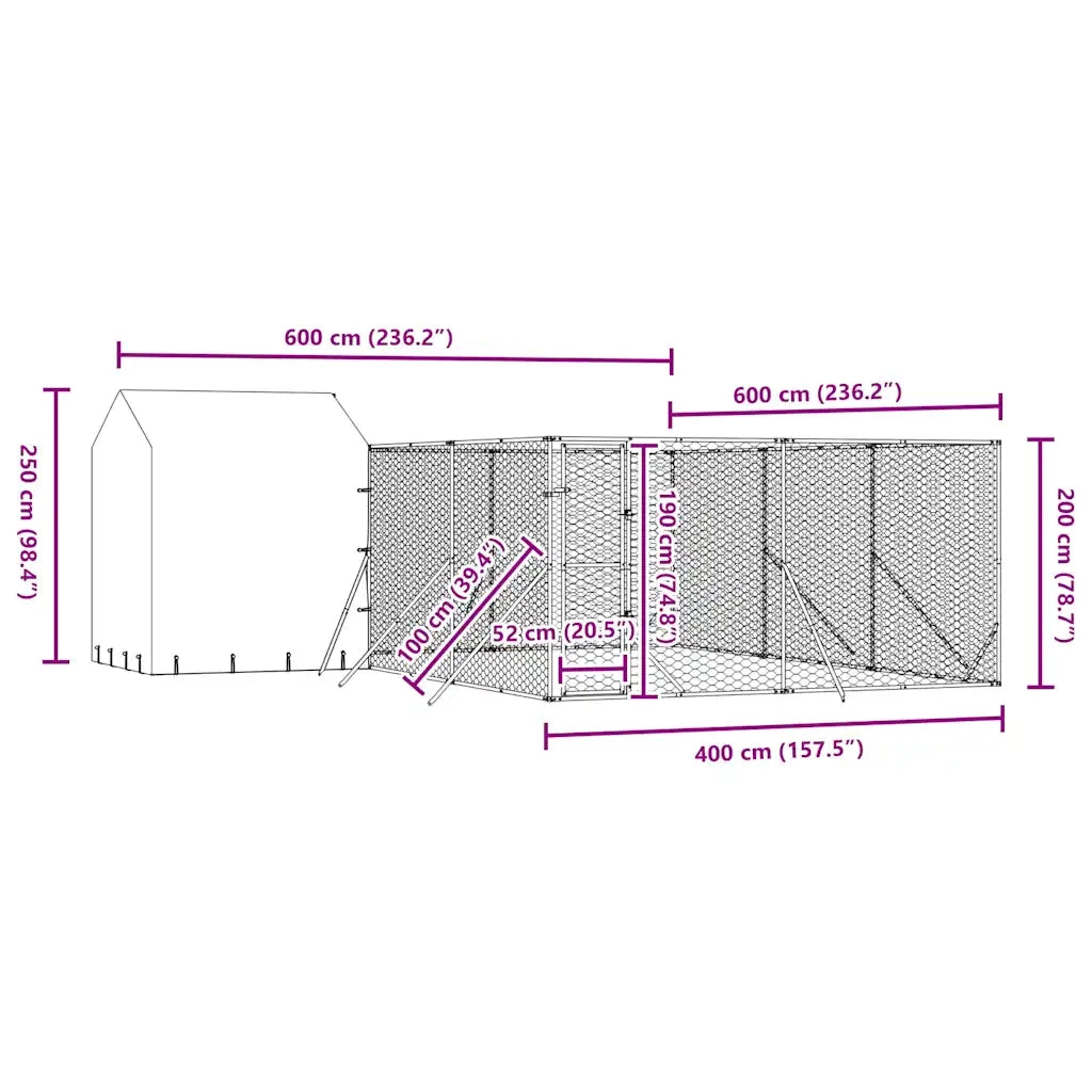 Cuccia Cani da Esterno Tetto Argento 6x6x2,5 m Acciaio Zincato 3190479
