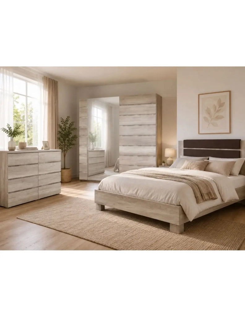 Cassettiera ROMI – 4 cassetti e 1 porta – Colore quercia dab canyon – L110 × P43,5 × H87,5 cm – Camera da letto per adulti
