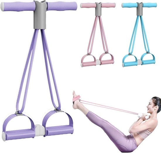 Cintura di resistenza per quadriceps da 13,6 kg (30 lb) con pedali per piedi rimovibili, manubrio per addominali con impugnature, cinghia elastica per yoga, adatta per lo stretching e la formazione della pancia/viso/braccia/gambe.